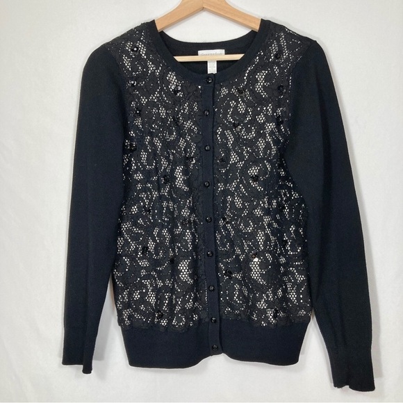 Charter Club Cardigan Sweater Lace Sequined Whimsy Goth Fairy Grunge M - Picture 1 of 6